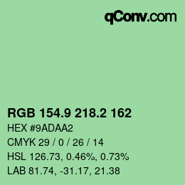 カラーコード: RGB 154.9 218.2 162 | qconv.com