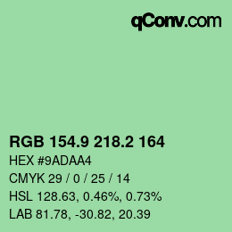 カラーコード: RGB 154.9 218.2 164 | qconv.com