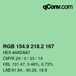 カラーコード: RGB 154.9 218.2 167 | qconv.com
