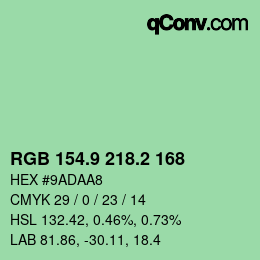 カラーコード: RGB 154.9 218.2 168 | qconv.com