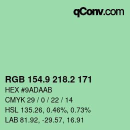 カラーコード: RGB 154.9 218.2 171 | qconv.com