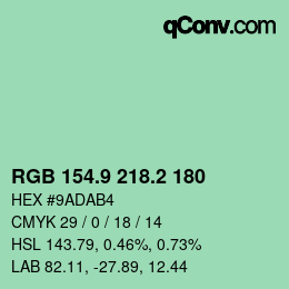カラーコード: RGB 154.9 218.2 180 | qconv.com