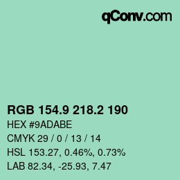 カラーコード: RGB 154.9 218.2 190 | qconv.com