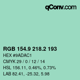 カラーコード: RGB 154.9 218.2 193 | qconv.com