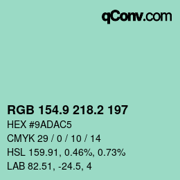 Color code: RGB 154.9 218.2 197 | qconv.com