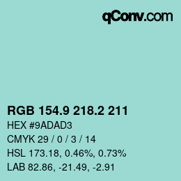 Color code: RGB 154.9 218.2 211 | qconv.com