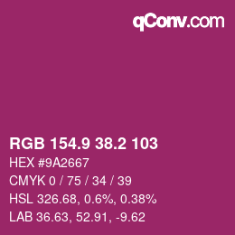 カラーコード: RGB 154.9 38.2 103 | qconv.com
