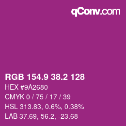 カラーコード: RGB 154.9 38.2 128 | qconv.com