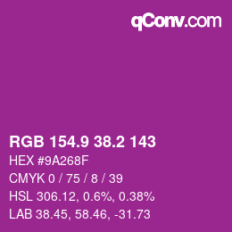 カラーコード: RGB 154.9 38.2 143 | qconv.com