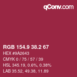 カラーコード: RGB 154.9 38.2 67 | qconv.com