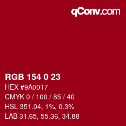 Color code: RGB 154 0 23 | qconv.com