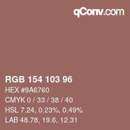 颜色代码: RGB 154 103 96 | qconv.com
