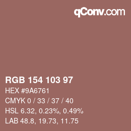 Color code: RGB 154 103 97 | qconv.com
