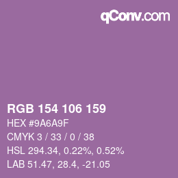 Código de color: RGB 154 106 159 | qconv.com