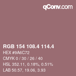 カラーコード: RGB 154 108.4 114.4 | qconv.com