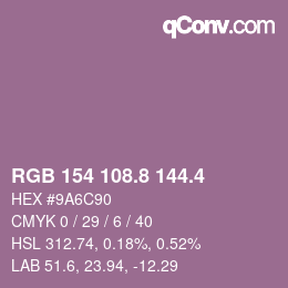 カラーコード: RGB 154 108.8 144.4 | qconv.com