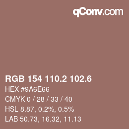 カラーコード: RGB 154 110.2 102.6 | qconv.com