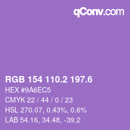 カラーコード: RGB 154 110.2 197.6 | qconv.com