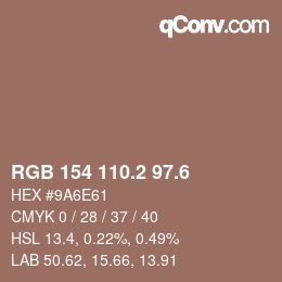 カラーコード: RGB 154 110.2 97.6 | qconv.com