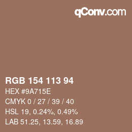 Color code: RGB 154 113 94 | qconv.com