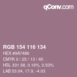 颜色代码: RGB 154 116 134 | qconv.com
