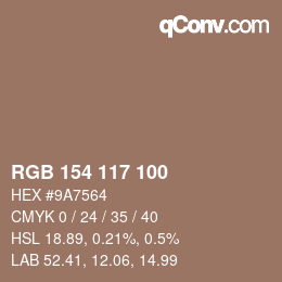 Color code: RGB 154 117 100 | qconv.com