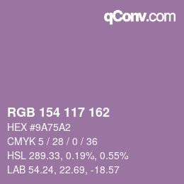 Color code: RGB 154 117 162 | qconv.com