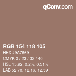 Color code: RGB 154 118 105 | qconv.com