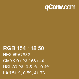 颜色代码: RGB 154 118 50 | qconv.com