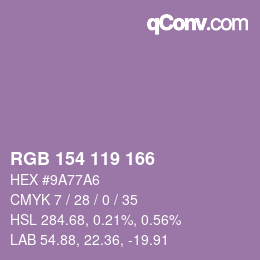 颜色代码: RGB 154 119 166 | qconv.com