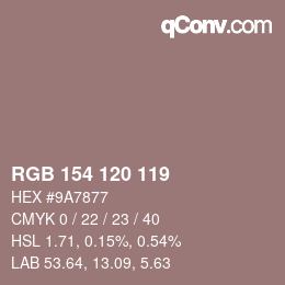 Color code: RGB 154 120 119 | qconv.com