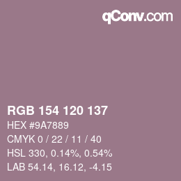 Color code: RGB 154 120 137 | qconv.com