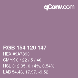 Color code: RGB 154 120 147 | qconv.com