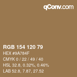 Color code: RGB 154 120 79 | qconv.com