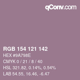 Color code: RGB 154 121 142 | qconv.com