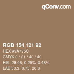 Color code: RGB 154 121 92 | qconv.com