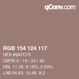 颜色代码: RGB 154 124 117 | qconv.com