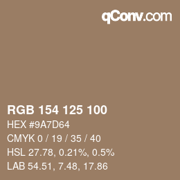 Color code: RGB 154 125 100 | qconv.com