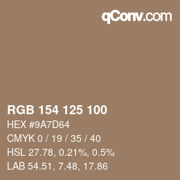 Color code: RGB 154 125 100 | qconv.com