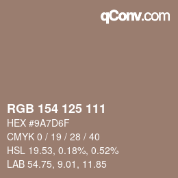 Farbcode: RGB 154 125 111 | qconv.com