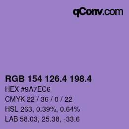 カラーコード: RGB 154 126.4 198.4 | qconv.com