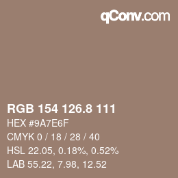 カラーコード: RGB 154 126.8 111 | qconv.com