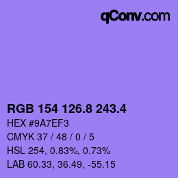 カラーコード: RGB 154 126.8 243.4 | qconv.com