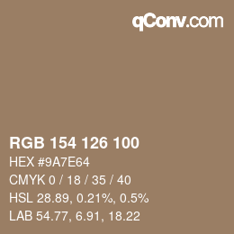 Color code: RGB 154 126 100 | qconv.com