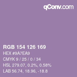 颜色代码: RGB 154 126 169 | qconv.com