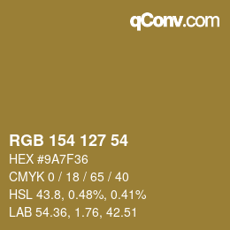 Color code: RGB 154 127 54 | qconv.com