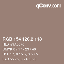 カラーコード: RGB 154 128.2 118 | qconv.com