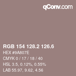 カラーコード: RGB 154 128.2 126.6 | qconv.com