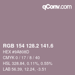 カラーコード: RGB 154 128.2 141.6 | qconv.com