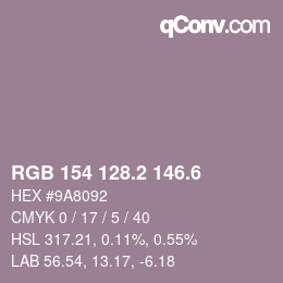 カラーコード: RGB 154 128.2 146.6 | qconv.com